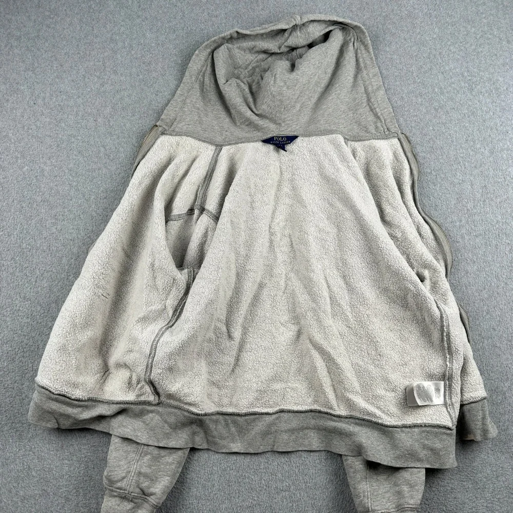 Polo Ralph Lauren Hoodie Kids L 14-16 Full Zip Gray Sweatshirt Pocket Distressed